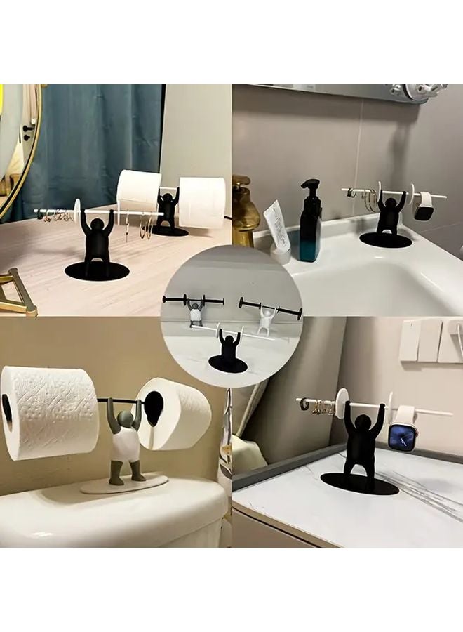 Grey Weight Sensitive Toilet Paper Holder No Drill Installation Durable Plastic Bathroom Storage - Image 1